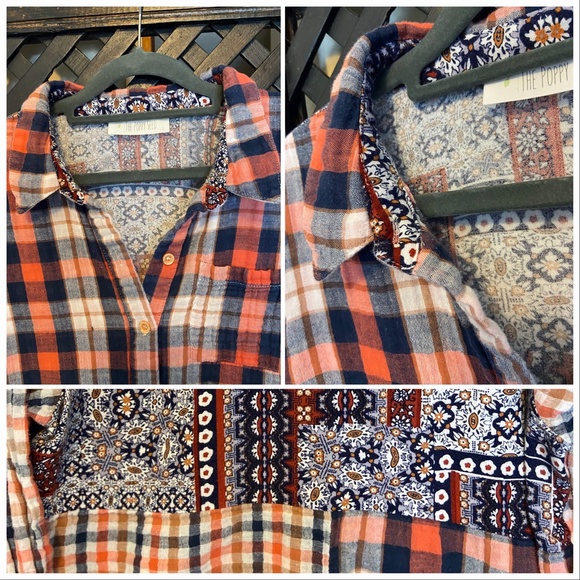 The Poppy Seed; Orange Boho Floral, Plaid & Checkered Flannel - Picture 2 of 7